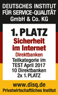 Erster Platz auch für die 1822direkt im Teilkategorie-Test *Sicherheit im Internet Direktbanken* Auszeichnung