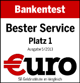 Erster Platz im Bankentest 2013 Bester Service
